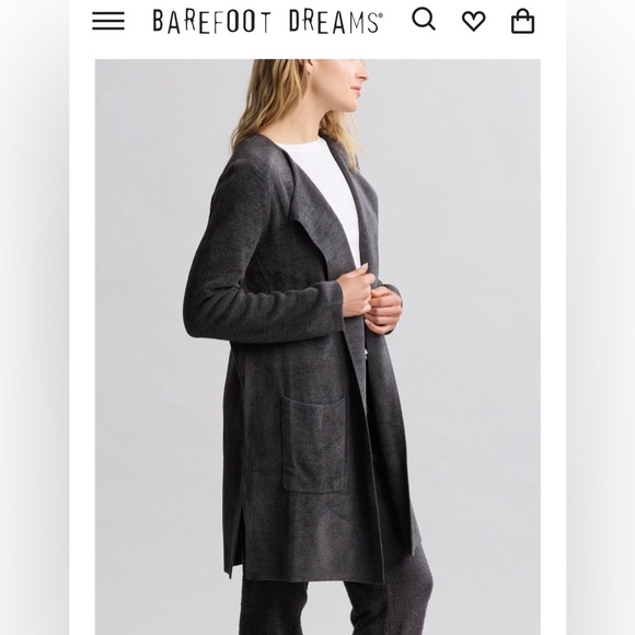 Barefoot Dreams Cozy Chic Ultra Lite  Charcoal Gray Wide Collar Coat - Picture 2 of 6